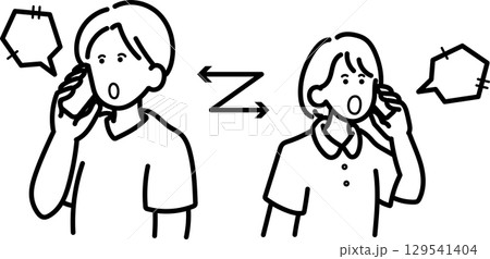 院内で通話する医師と看護師のイラスト 線画のみ 院内で通話する医師と看護師のイラスト 線画のみ 129541404