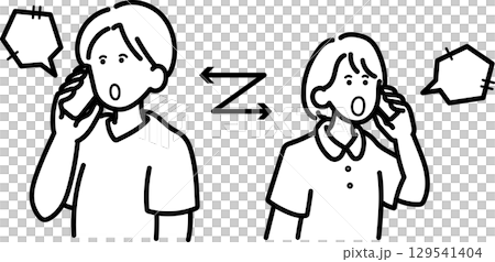 院内で通話する医師と看護師のイラスト 線画のみ 院内で通話する医師と看護師のイラスト 線画のみ 129541404