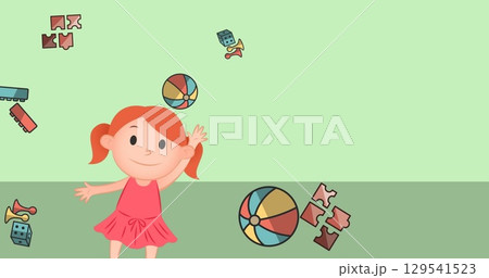 Image of girl with toys icon on green background Image of girl with toys icon on green background 129541523