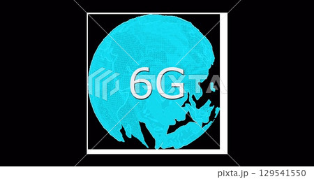 Image of rotating globe and 6g on black background 129541550