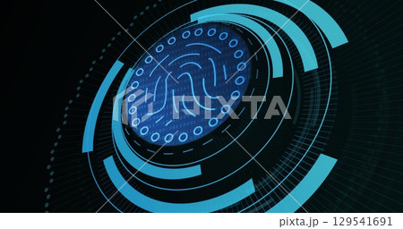 Image of fingerprint in processing circle on black background Image of fingerprint in processing circle on black background 129541691