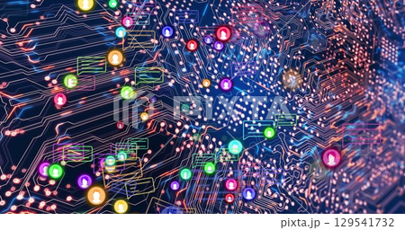 Image of social media icons over processor socket Image of social media icons over processor socket 129541732