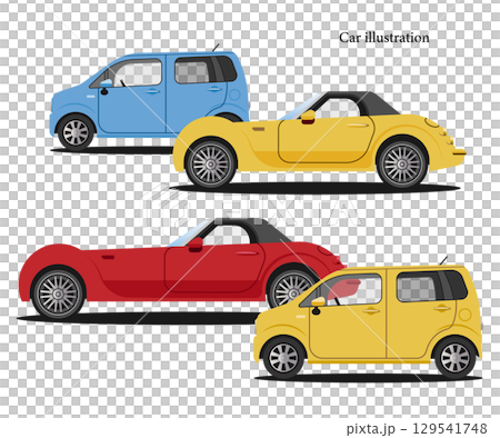 自動車のイラスト素材セット ベクター 車 白背景 オープンカー 軽自動車 自動車のイラスト素材セット ベクター 車 白背景 オープンカー 軽自動車 129541748