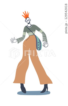 Stylish Cartoon Person Showcasing Fashionable Outfit with Unique Accessories 129542018