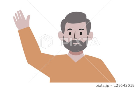 Friendly Cartoon Character Waving in Casual Attire on a White Background 129542019