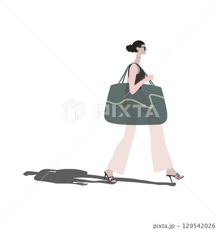 Fashionable Woman Walking with Oversized Bag in Minimalist Style Illustration Fashionable Woman Walking with Oversized Bag in Minimalist Style Illustration 129542026