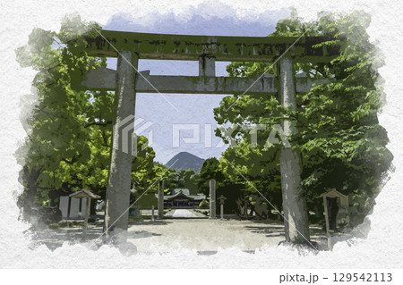 水彩画風 香川縣護國神社 鳥居 香川県善通寺市 水彩画風 香川縣護國神社 鳥居 香川県善通寺市 129542113