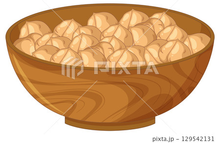 Wooden Bowl Filled with Dumplings Vector Illustration 129542131
