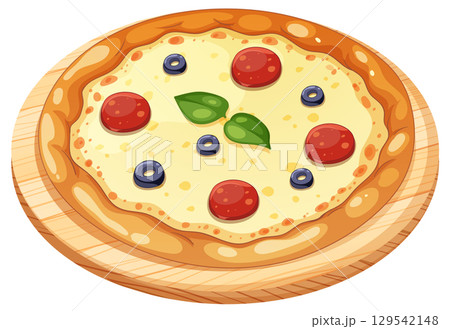 Vector Illustration of Pizza on Wooden Board 129542148
