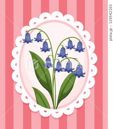 Elegant Bluebell Illustration on Pink Striped Background 129542163