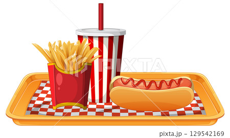 Fast Food Tray with Hot Dog, Fries, and Soda Fast Food Tray with Hot Dog, Fries, and Soda 129542169