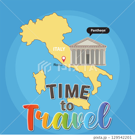 Italy Travel Map with Pantheon Illustration 129542201