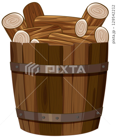 Wooden Barrel Filled with Logs Wooden Barrel Filled with Logs 129542212