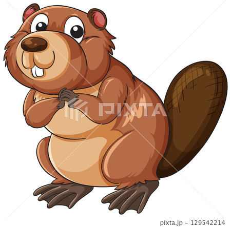 Cartoon Platypus Standing with Clasped Hands Cartoon Platypus Standing with Clasped Hands 129542214