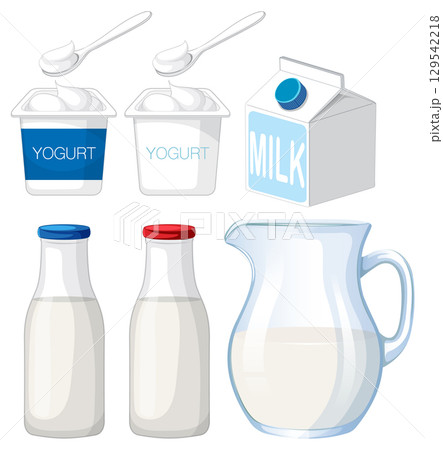 Assorted Dairy Products in Clean Vector Illustration Assorted Dairy Products in Clean Vector Illustration 129542218