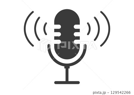 Podcast icon audio voice record, music wave. Microphone symbol, talk, speech. Voice record button or audio call. Retro simple icon. Podcast icon audio voice record, music wave. Microphone symbol, talk, speech. Voice record button or audio call. Retro simple icon. 129542266