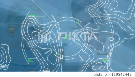 Image of digital interface and lines over caucasian couple 129542448