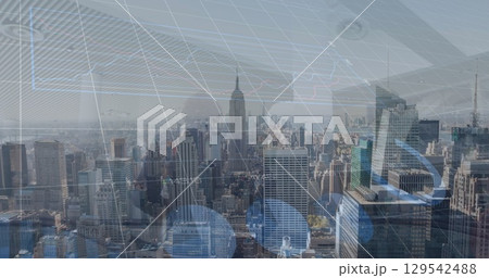 Image of finacial data processing over cityscape 129542488