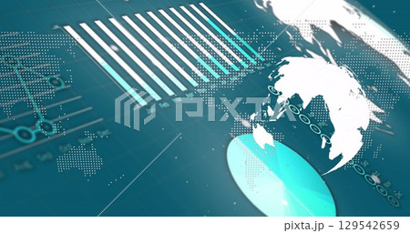 Image of data processing and globe over blue background Image of data processing and globe over blue background 129542659