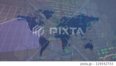 Image of data processing over world map Image of data processing over world map 129542733