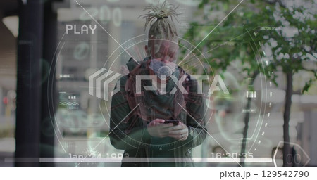 Image of data processing over smiling caucasian business people talking Image of data processing over smiling caucasian business people talking 129542790