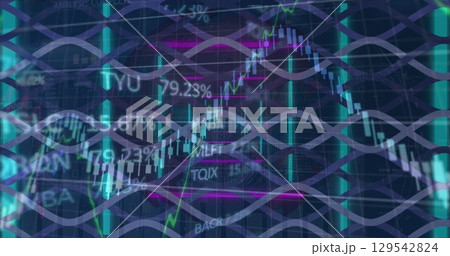 Image of shapes over data processing and neon tunnel on black background Image of shapes over data processing and neon tunnel on black background 129542824