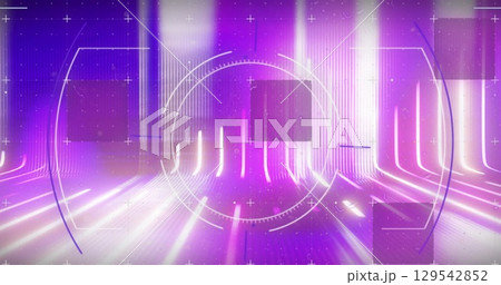 Image of scope scanning and shapes on purple background 129542852