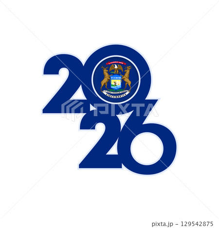 2026 banner with Michigan flag inside. 2026 banner with Michigan flag inside. 129542875