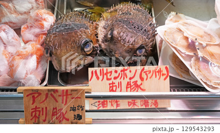 海鮮市場に並ぶ魚 129543293