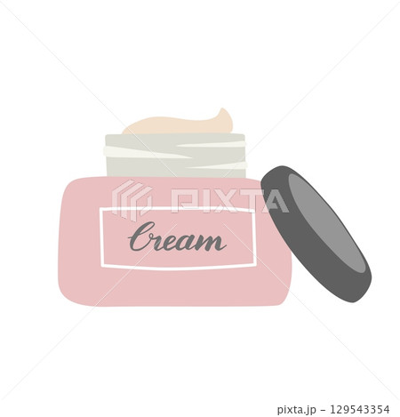 Cream jar isolated on white background. Hand draw beauty skin care product package. Organic cosmetic flat vector illustration. Cream jar isolated on white background. Hand draw beauty skin care product package. Organic cosmetic flat vector illustration. 129543354