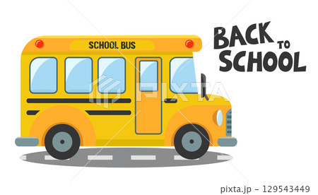 School bus driving on road, side view on a white. Back to school School bus driving on road, side view on a white. Back to school 129543449