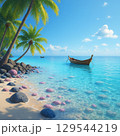 南国の青い海と小舟/Tropical Blue Sea with  Boat 129544219