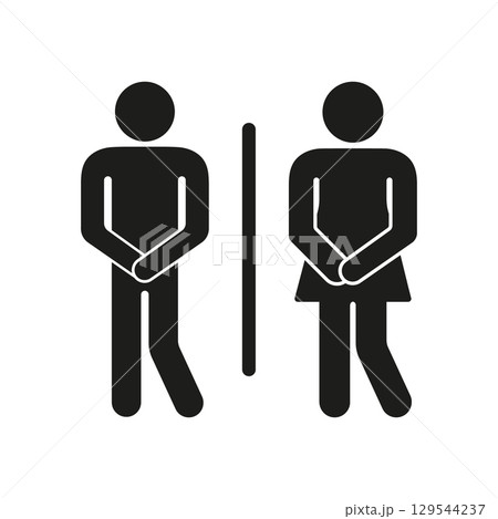 Male And Female Restroom Urgency Solid Icon. Bathroom Emergency And Urination Urgency Silhouette Symbol. Public Toilet Signage And Restroom Indicator. Isolated Vector Illustration 129544237
