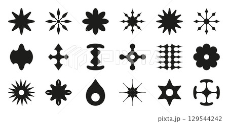 Abstract Geometric Shapes Solid Icon Set. Creative Design Elements And Decorative Patterns Silhouette Symbol Collection. Modern Art And Visual Aesthetics. Isolated Vector Illustration 129544242