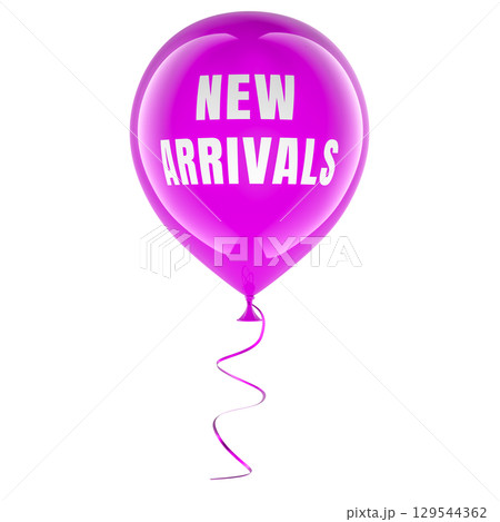 New Arrivals, pink balloon with text. 3D rendering 129544362