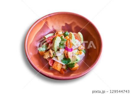 Ceviche Classic in bowl isolated on white 129544743
