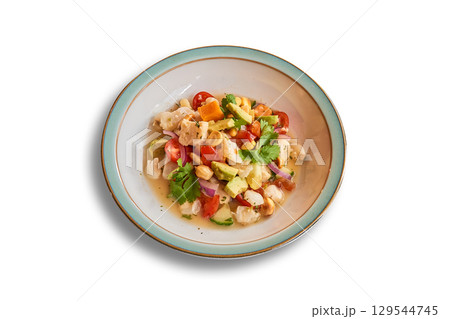 Ceviche spicy Cod  in bowl isolated on white 129544745