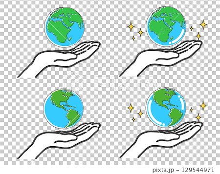 地球を持つ手のイラスト（アメリカ・アフリカ周辺）2　ベクター 129544971