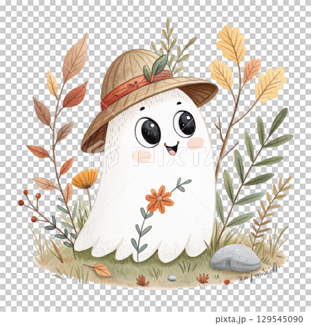 cute ghost wearing a cowboy hat, surrounded by flower floral frame Watercolor PNG White Background cute ghost wearing a cowboy hat, surrounded by flower floral frame Watercolor PNG White Background 129545090