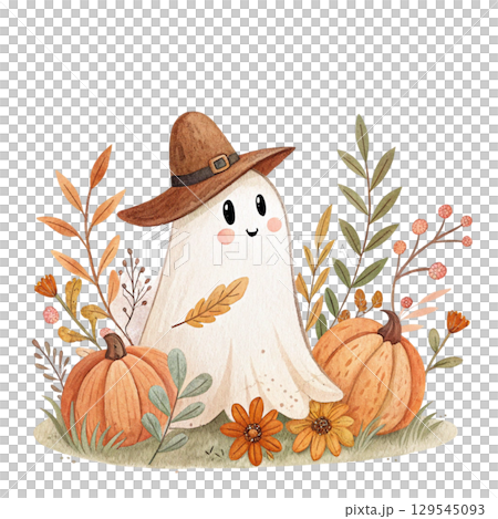 cute ghost wearing a cowboy hat, surrounded by flower floral frame Watercolor PNG White Background cute ghost wearing a cowboy hat, surrounded by flower floral frame Watercolor PNG White Background 129545093
