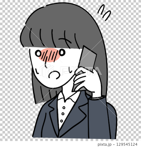 緊張しながら電話するスーツ姿の女性 緊張しながら電話するスーツ姿の女性 129545124