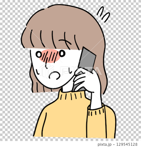 A woman making a phone call while feeling nervous 129545128