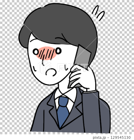 緊張しながら電話するスーツ(学生服)の男性 緊張しながら電話するスーツ(学生服)の男性 129545130