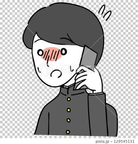 緊張しながら電話する男子学生(学ラン) 緊張しながら電話する男子学生(学ラン) 129545131