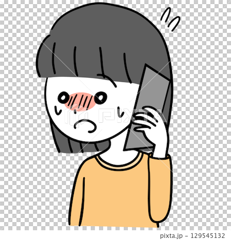 緊張しながら電話する女の子 129545132