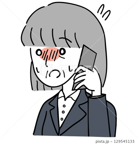 緊張しながら電話するスーツの高齢者女性 129545133