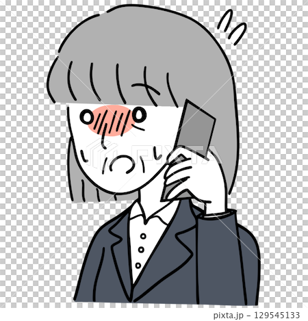 緊張しながら電話するスーツの高齢者女性 129545133