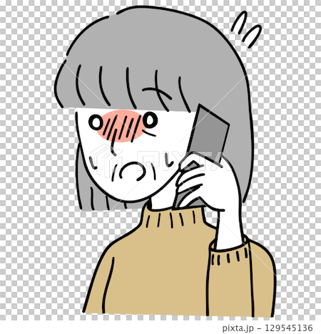 一位老婦人在緊張的情況下打電話 129545136