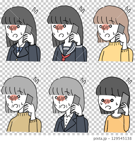 緊張しながら電話する女性のセット 129545138