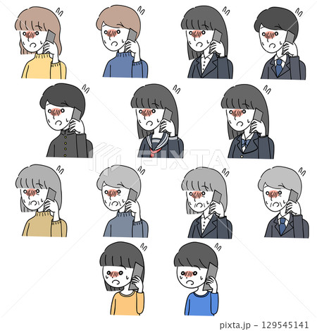 緊張しながら電話する人のセット 緊張しながら電話する人のセット 129545141